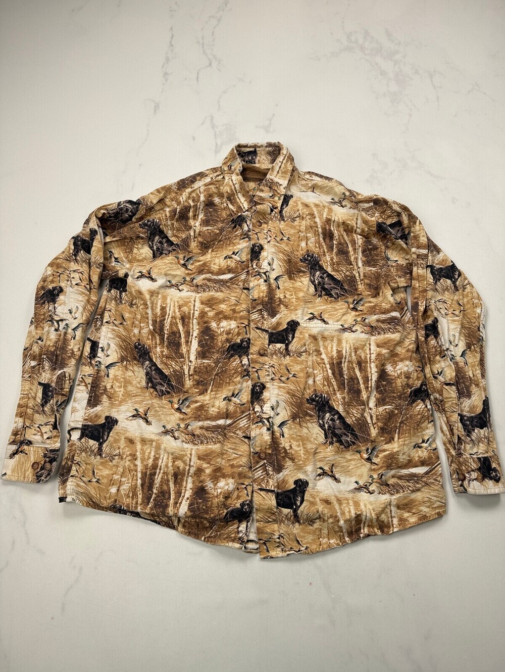 Whitetails Original Deer Series Button-Up Shirt Brown 90s VTG - Mens L